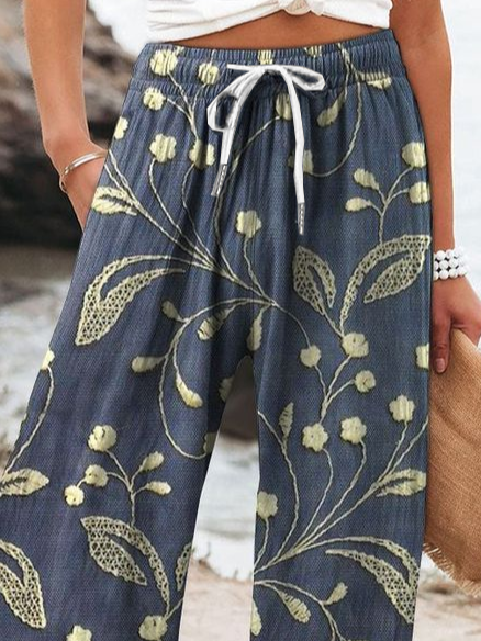 Women's  H-Line Baggy Pants Daily Going Out Pants Purplish blue Casual Printing Floral Spring/Fall Pants