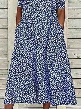 Women's Floral Print Round Neck Everyday Long Casual Shift Dress
