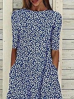 Women's Floral Print Round Neck Everyday Long Casual Shift Dress