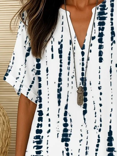 Women's Striped Printed Casual V-Neck Short Sleeve Shirt