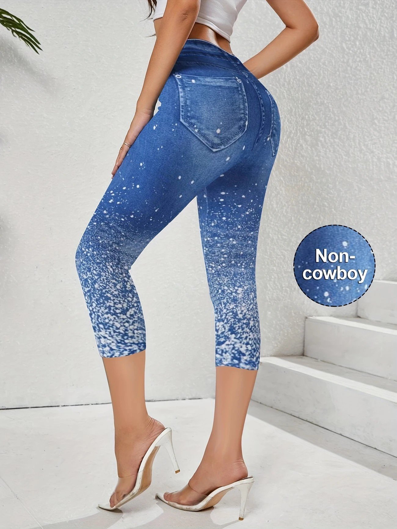 Casual Faux Denim Print Graphic Regular Fit Pants