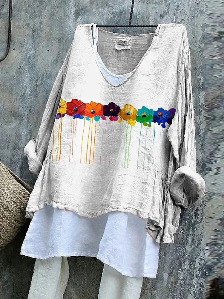 V Neck Floral Vintage T-Shirt