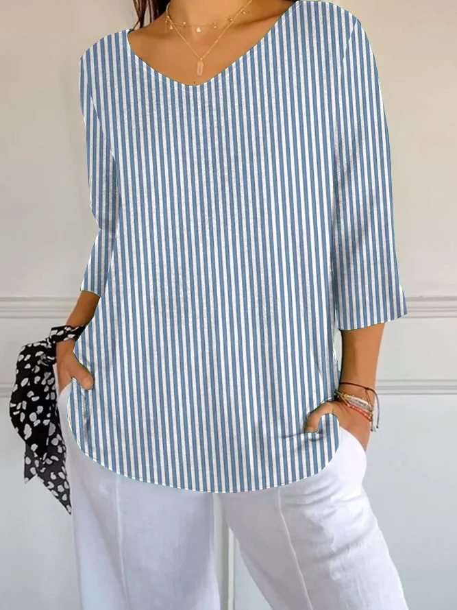 Women's Striped Print Casual Three-quarter Sleeve T-shirt