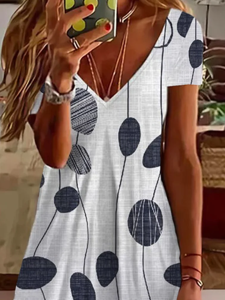 Women's Floral Print Casual V-Neck Short Sleeve Dress