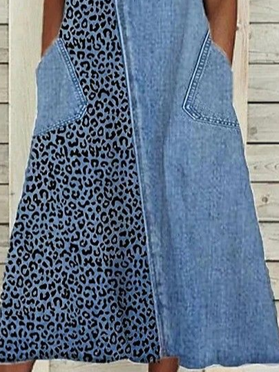 Women's Sleeveless Summer Blue Faux Denim Print Graphic Printing Crew Neck Daily Going Out Casual Maxi H-Line Fit & Flare Dress Dress