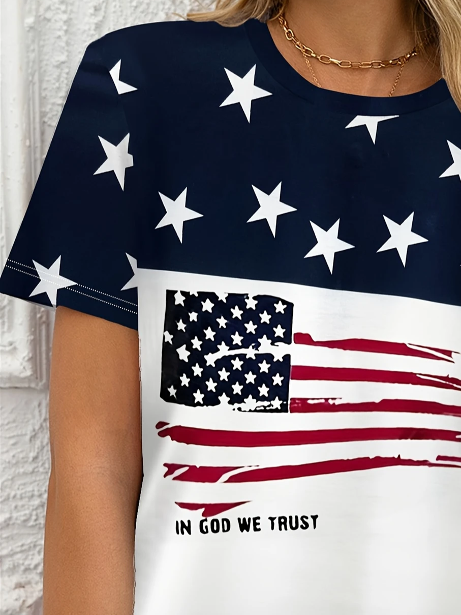 Women's In God We Trust Printed Casual Round Neck Short Sleeve T-Shirt