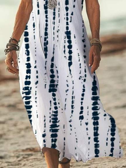 Women's Striped Print Casual V-Neck Short Sleeve Dress