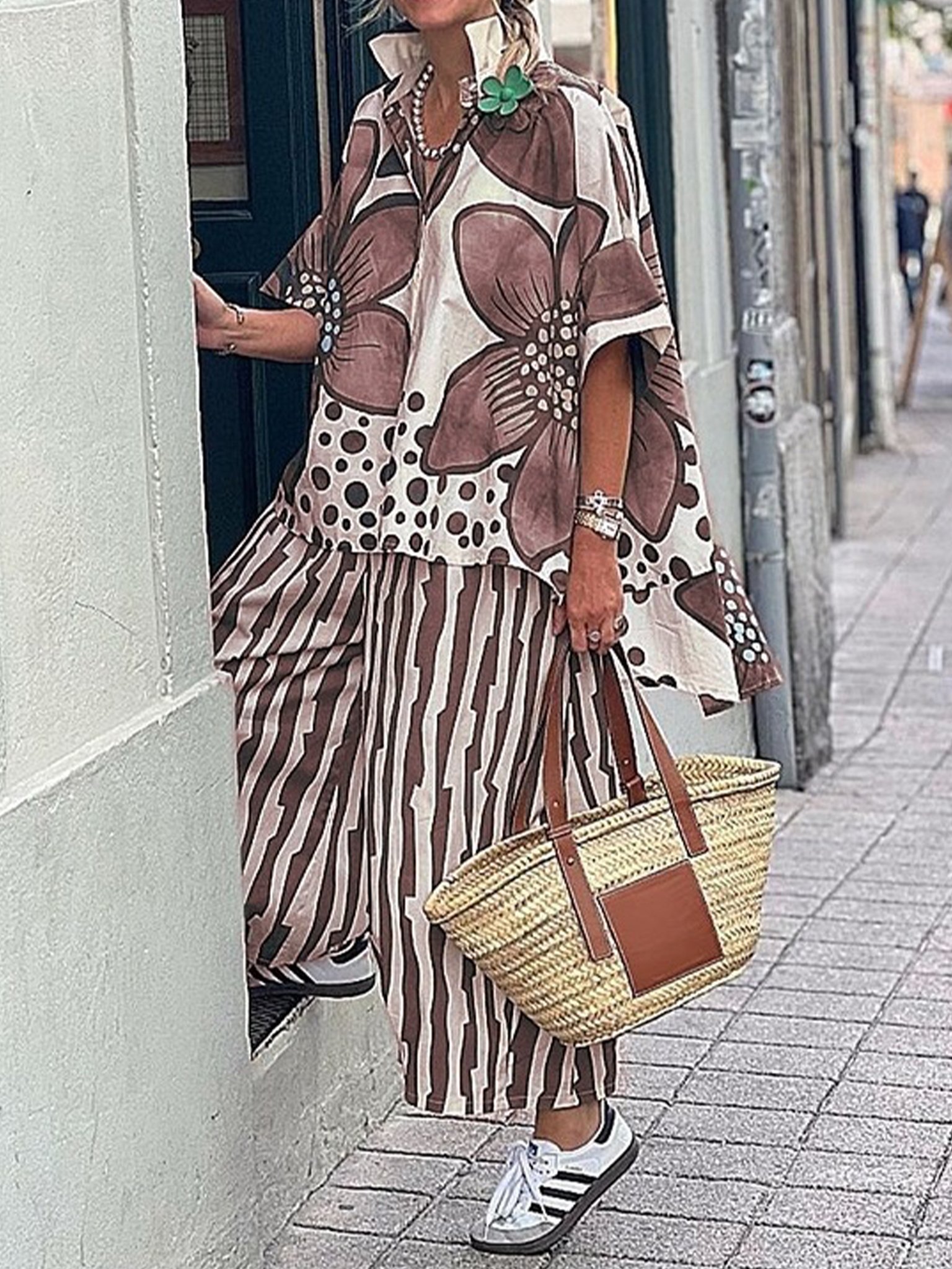 Casual Floral Shirt Collar Two-Piece Set
