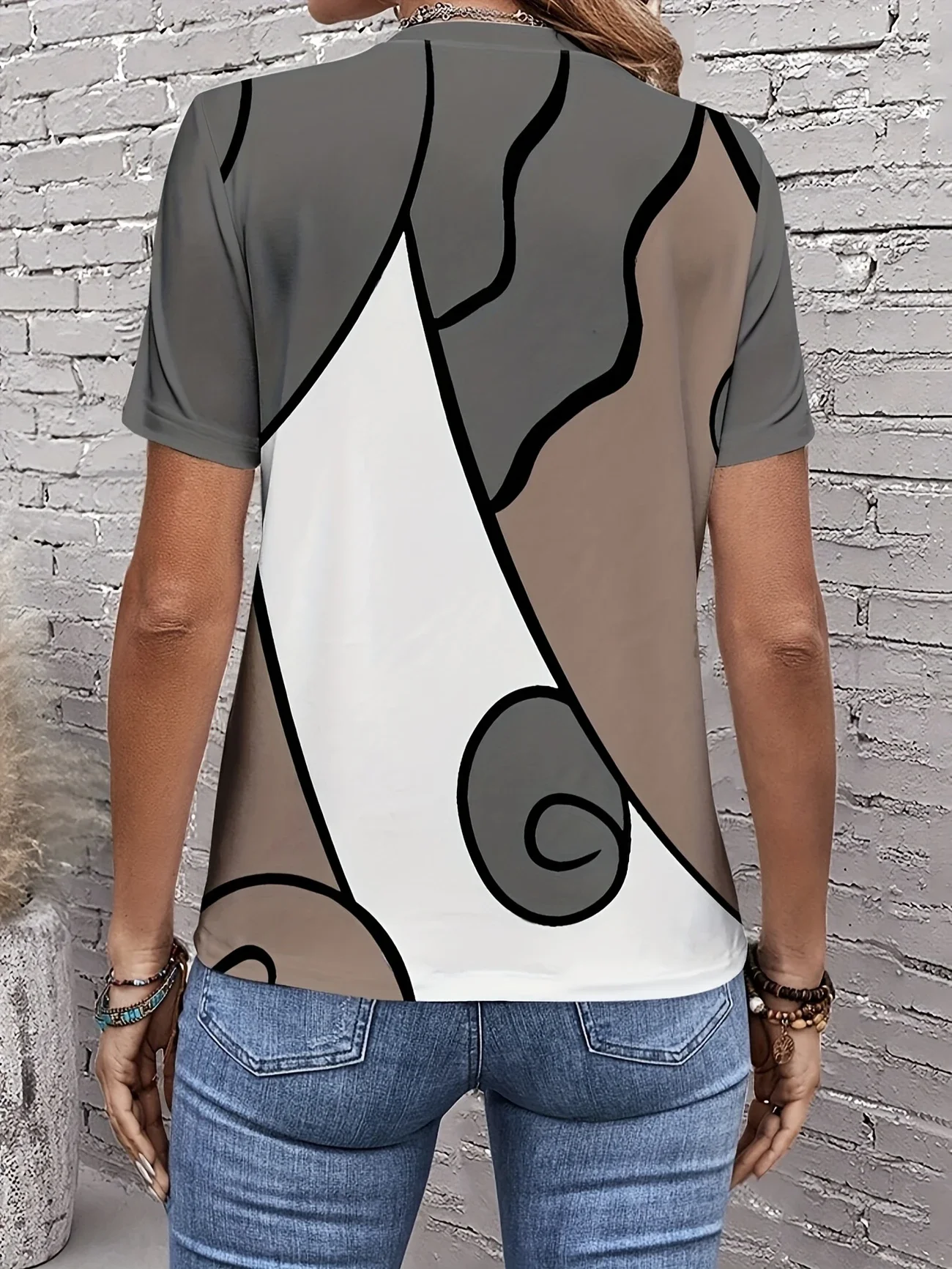 Women's Abstract Print Casual Round Neck Short Sleeve T-Shirt