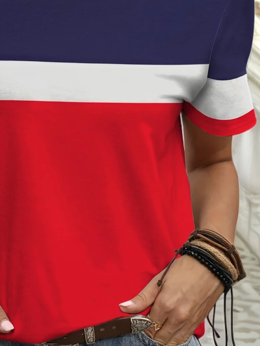 Women's Striped Printed Casual Round Neck Short Sleeve T-Shirt