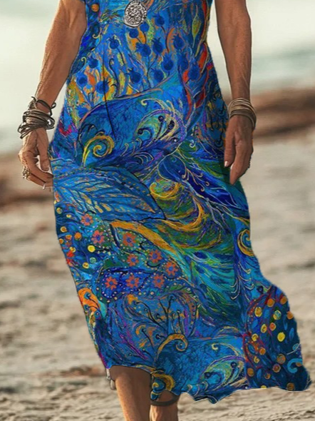 Women's Abstract Print Casual V-Neck Short Sleeve Dress