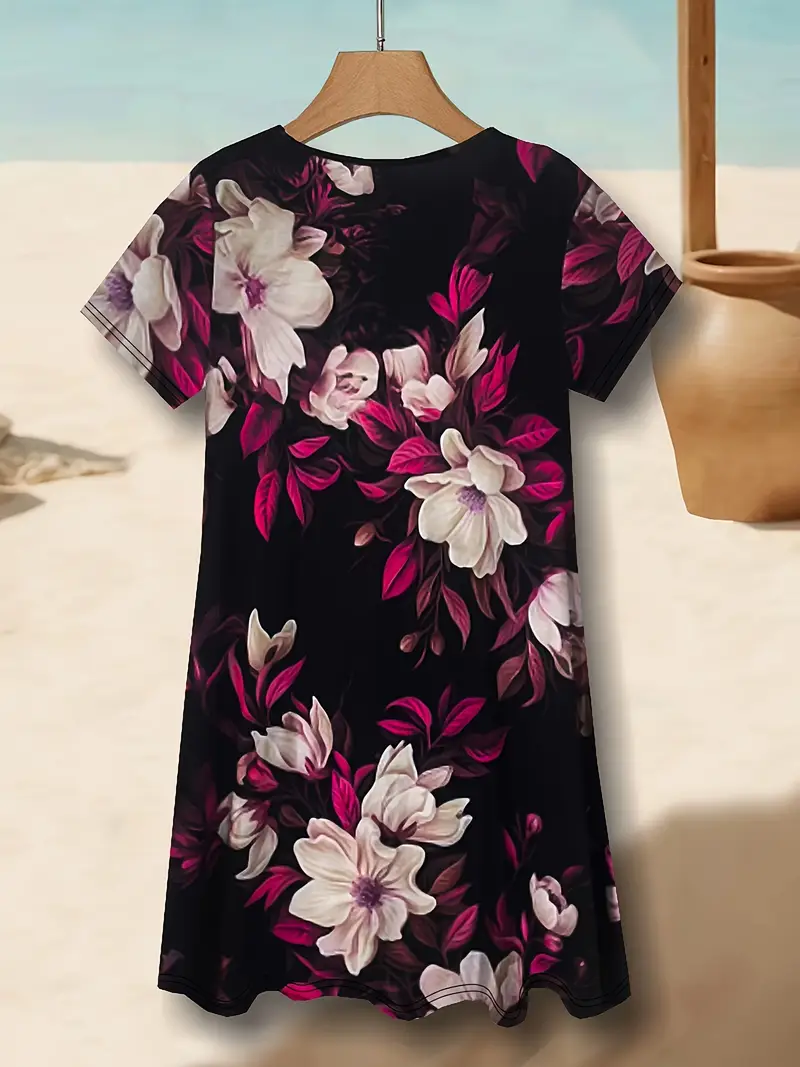 V Neck Casual Cotton Floral Dress With No