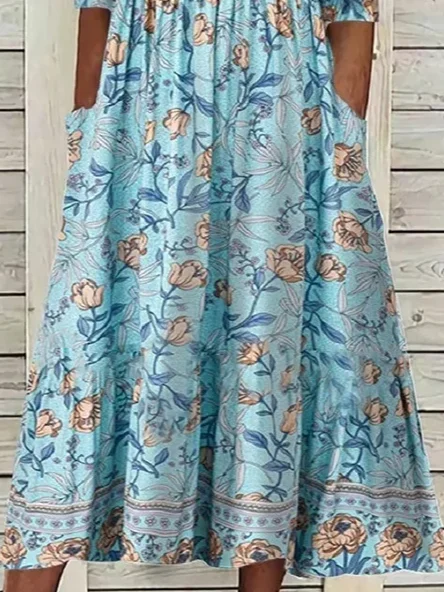 Women's Floral Print Round Neck Everyday Long Casual Shift Dress