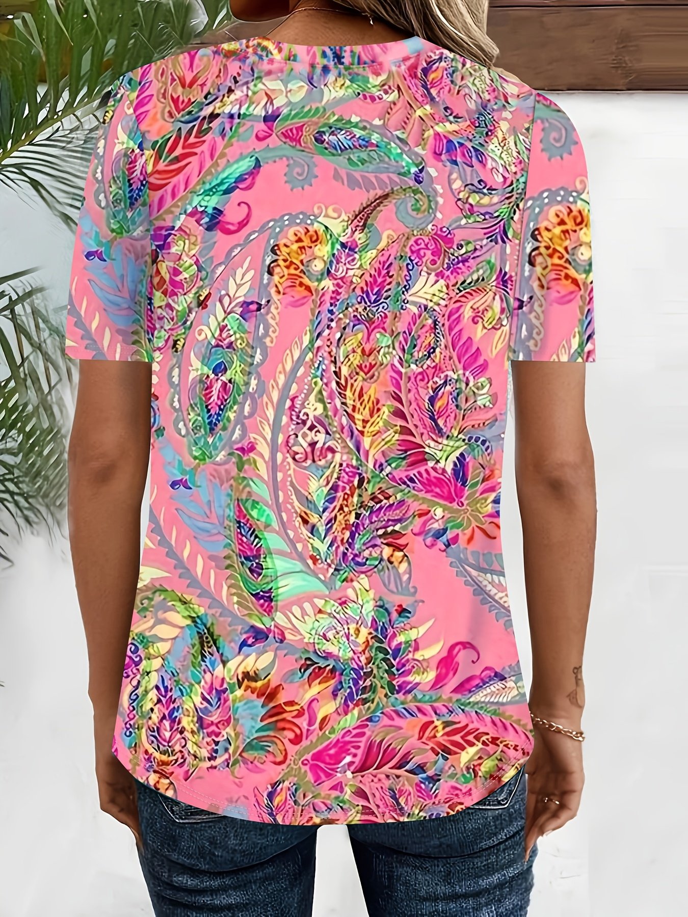 Crew Neck Paisley Casual Loose T-Shirt