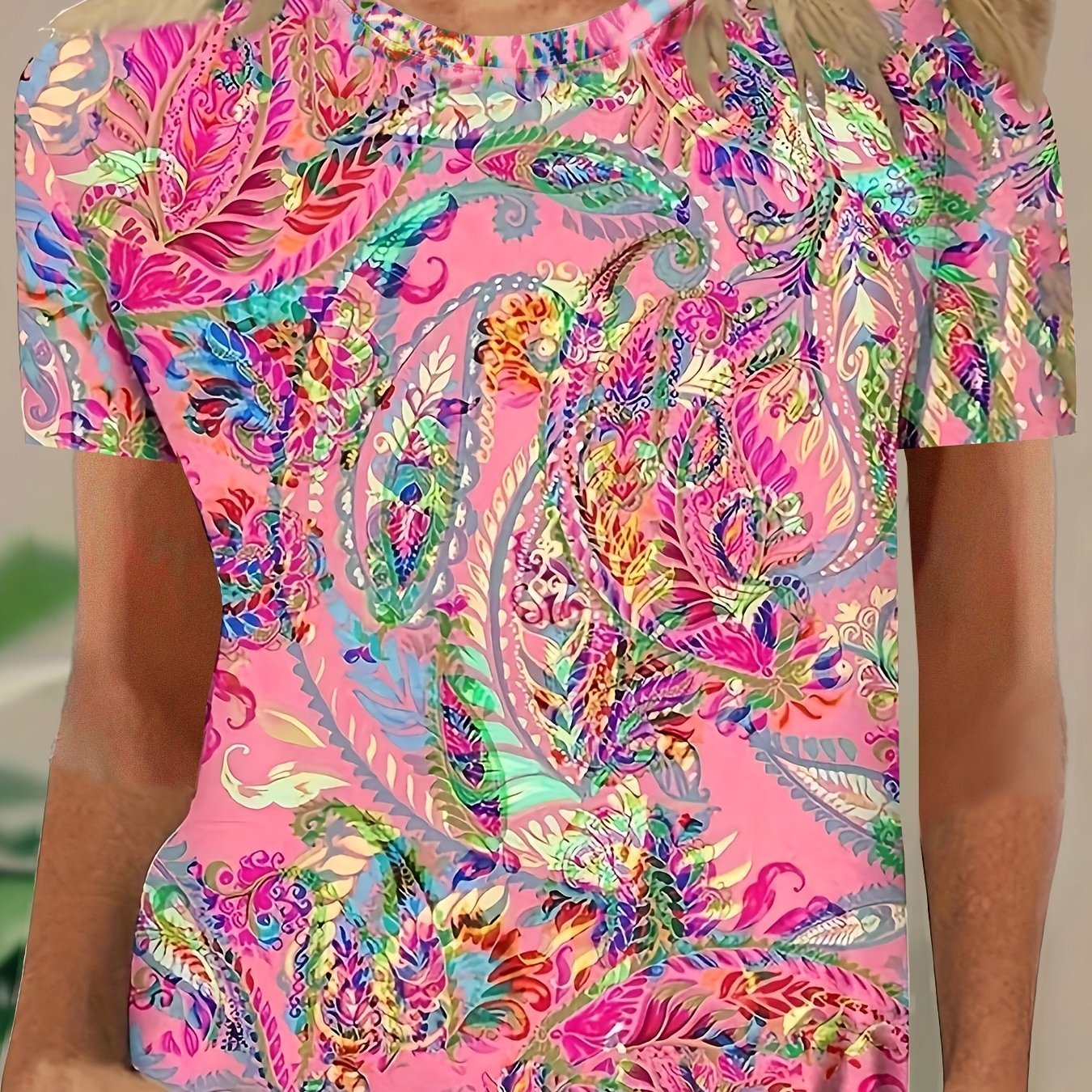 Crew Neck Paisley Casual Loose T-Shirt