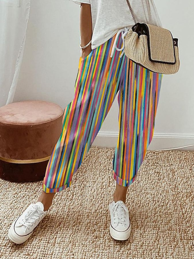 Women's Striped Print Casual Pants
