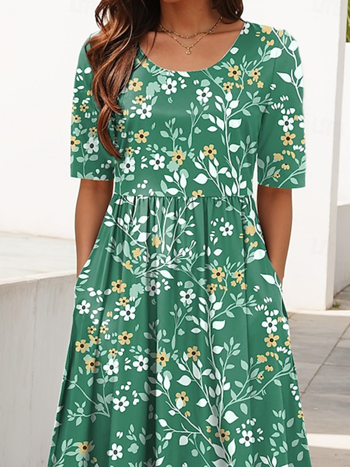 Crew Neck Cotton Regular Fit Casual Dress With No