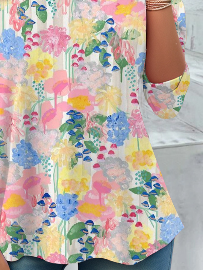 Women's Floral Print Casual Crew Neck Tunic T-Shirt