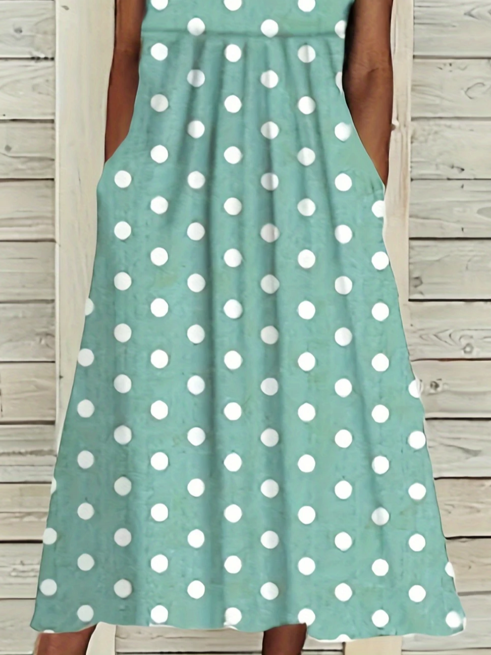 Women's Short Sleeve Summer Green Polka Dots Printing Crew Neck Daily Going Out Casual Maxi H-Line Shift Dress Dress