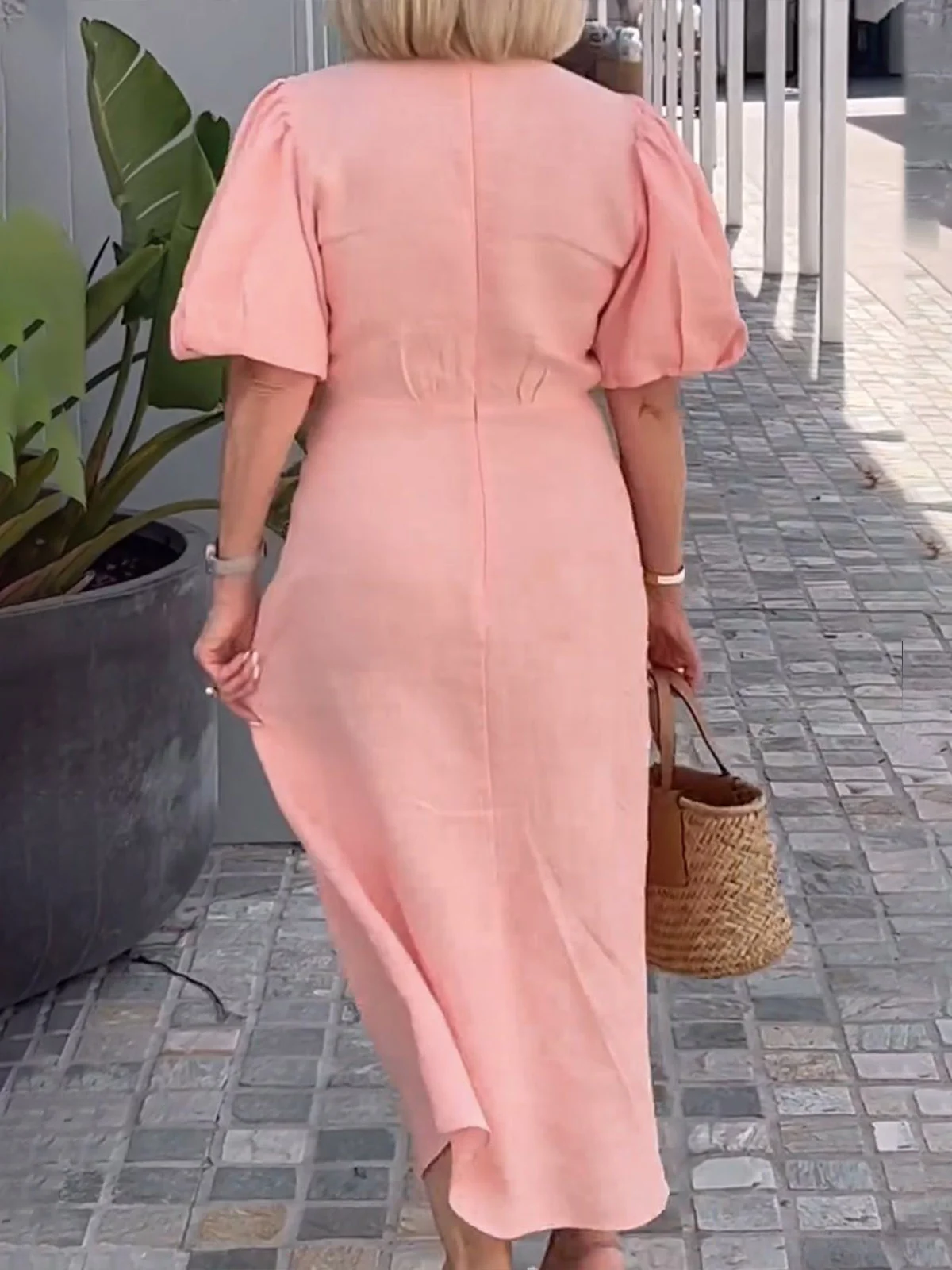Casual Plain Lace-up V Neck Maxi Dress