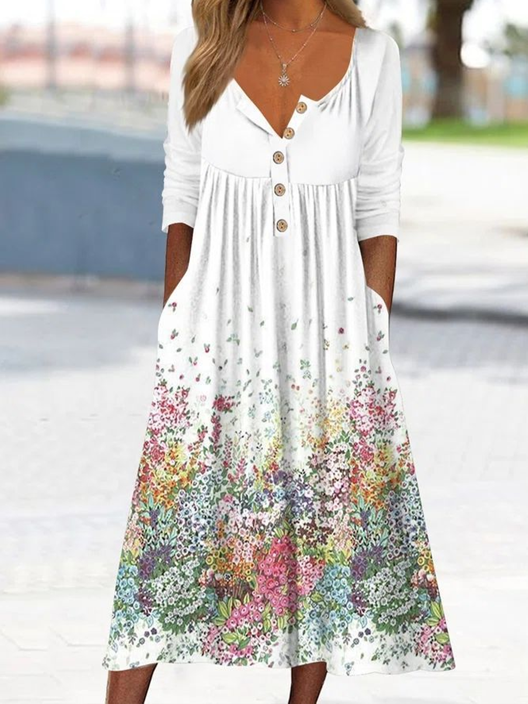 Women's Floral Print Casual Button Dress