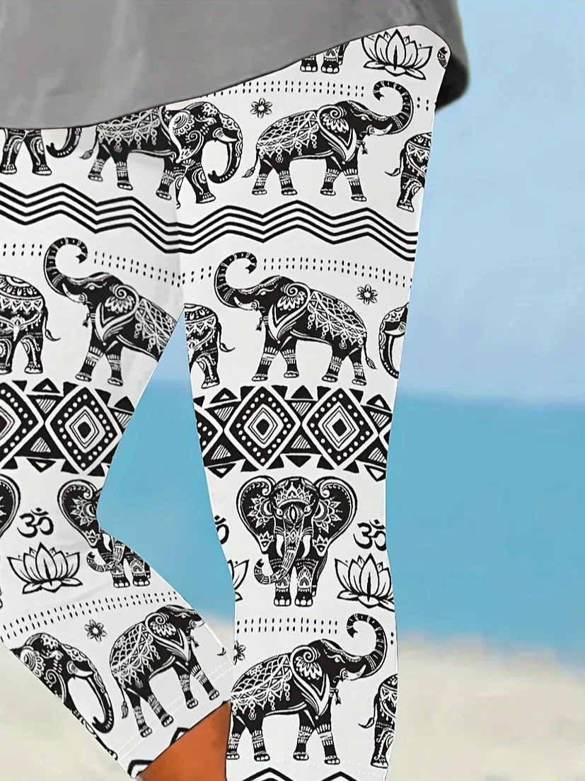Women's Elephant Print Casual Leggings