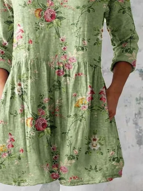Women's Half Sleeve Blouse_ Summer Green Floral Printing V Neck Daily Going Out Casual Top