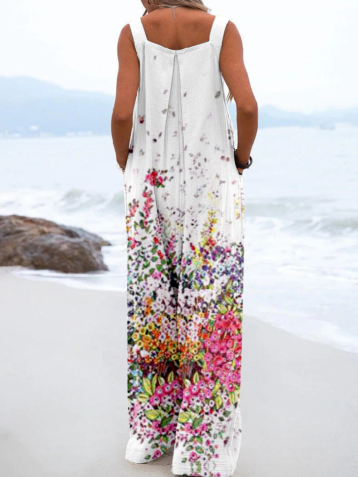Linen Blend Vintage Others Loose Jumpsuit