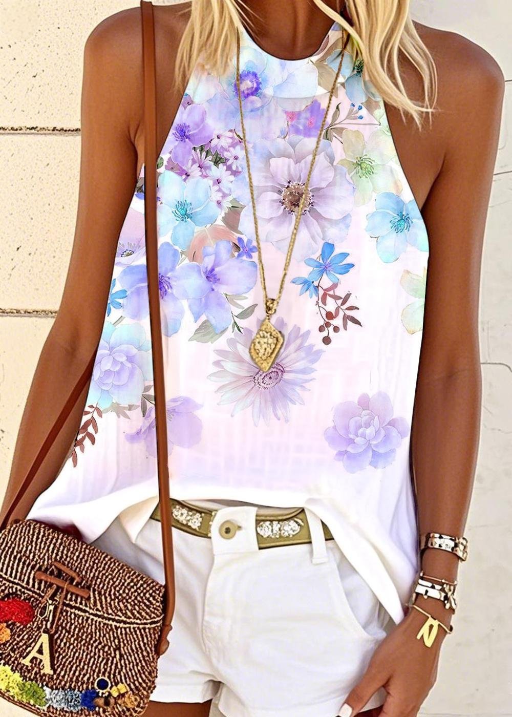 Halter Floral Regular Fit Casual T-Shirt