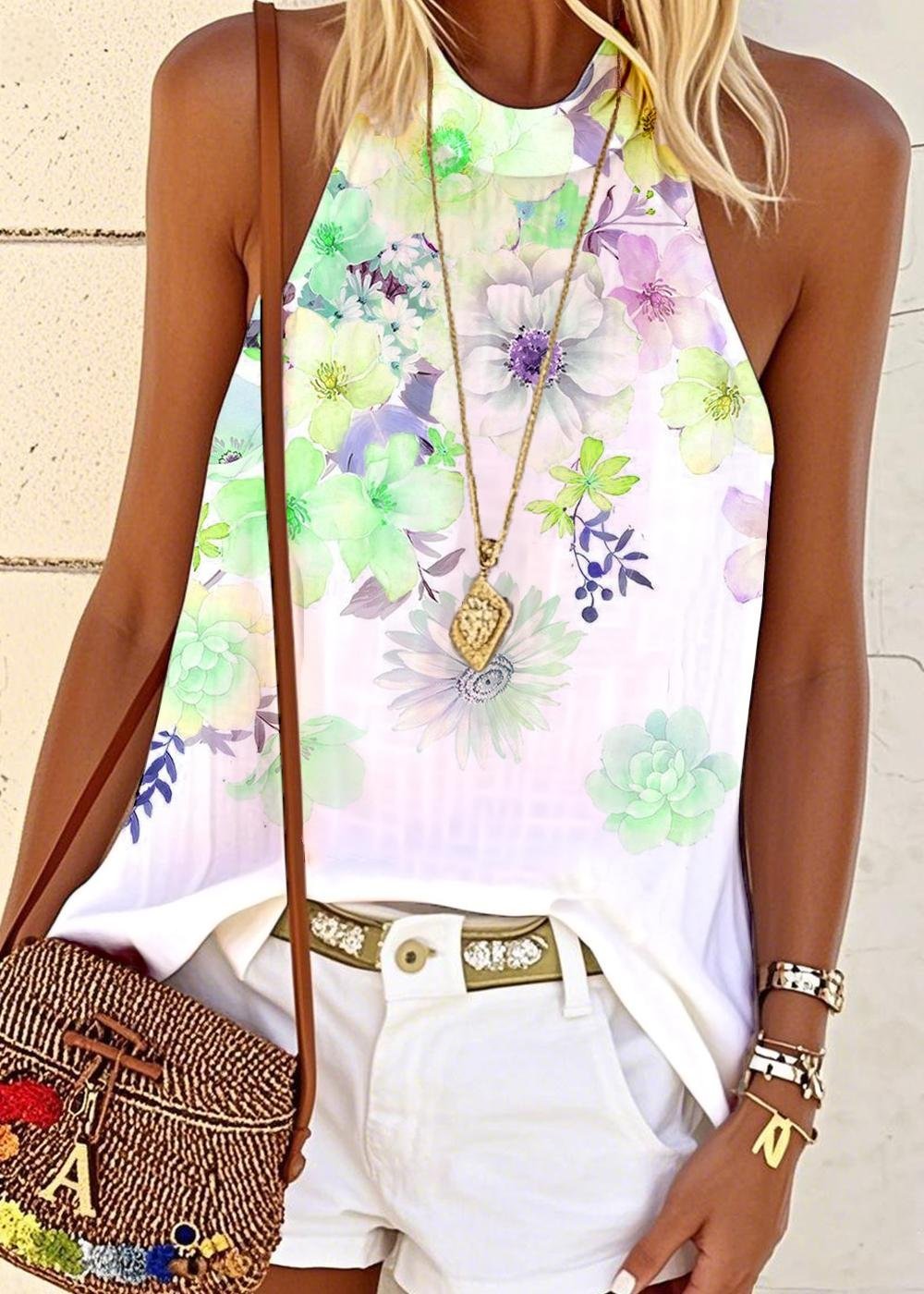 Halter Floral Regular Fit Casual T-Shirt