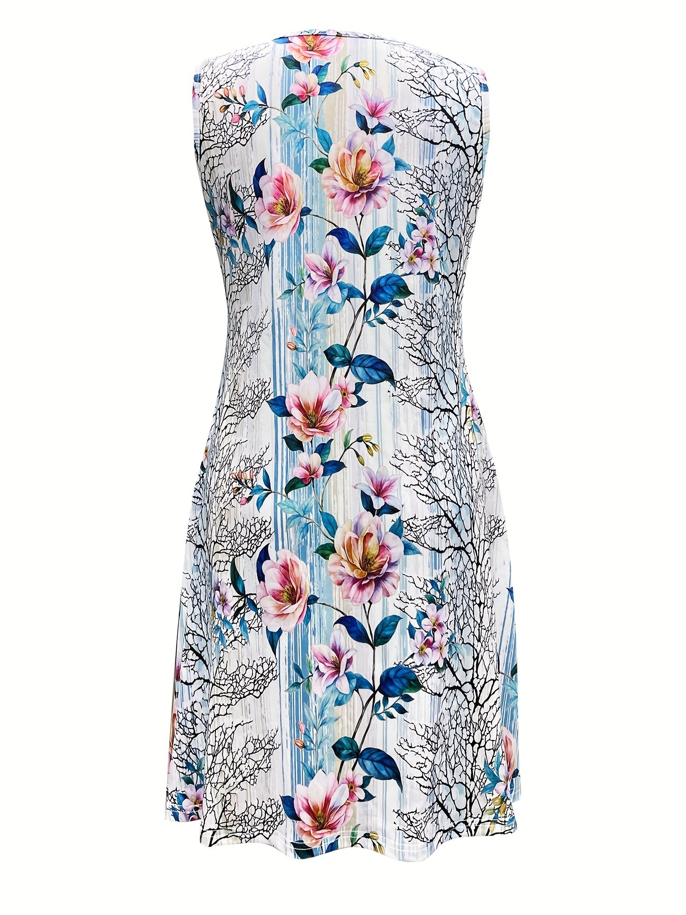 Regular Fit Floral Crew Neck Vintage Dress With No