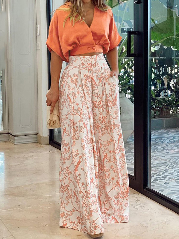 Women's Pocket Stitching Plain Daily Going Out Two-Piece Set Red Casual Summer Top With Pants Matching Set