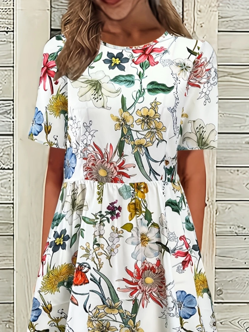 Women's Floral Print Casual Crew Neck Dress