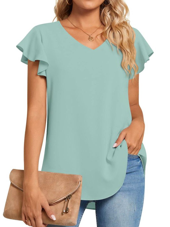 Plain Casual V Neck T-Shirt