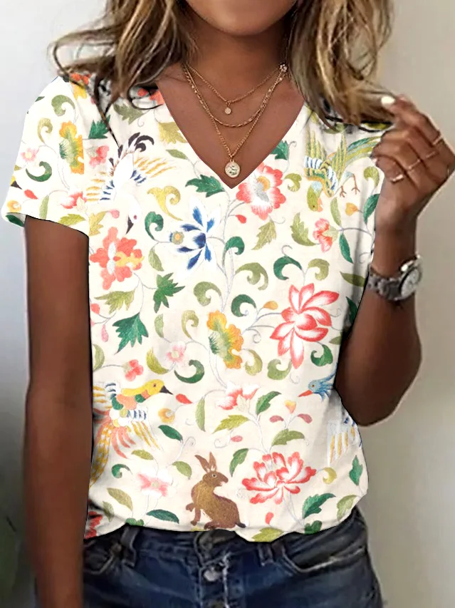 V Neck Cotton Casual T-Shirt