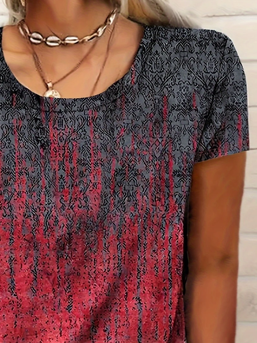 Women's Abstract Print Casual Round Neck Short Sleeve T-Shirt