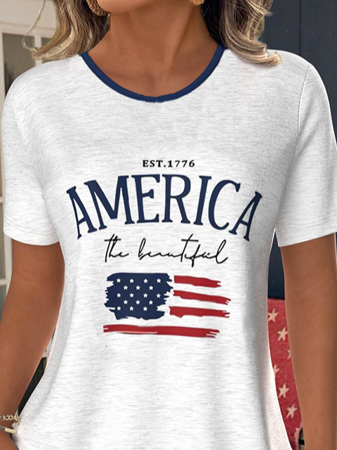 Jersey Crew Neck Letter Pattern Casual T-Shirt
