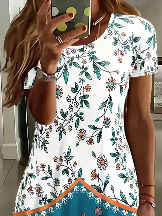 Women's Floral Print Casual Round Neck Short Sleeve Dress