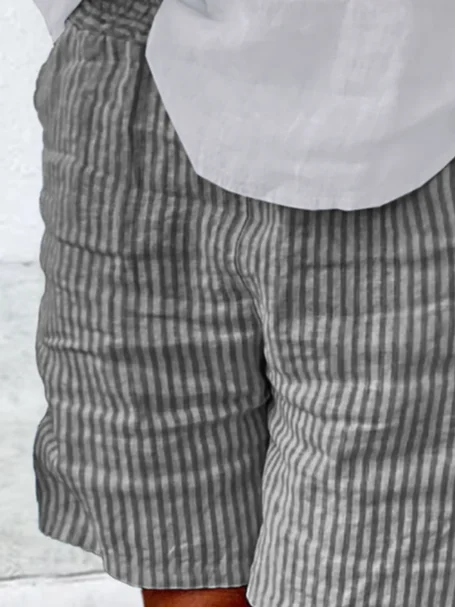 Summer New Linen Shorts Casual Loose Ladies Thin Pajama Pants Striped Outer Wear Beach Shorts