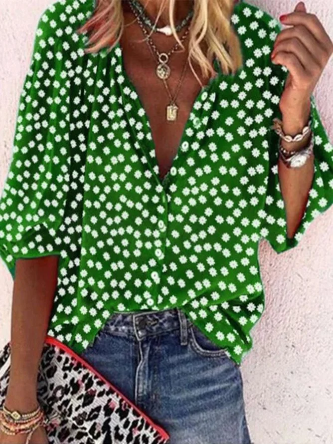 Vintage Ditsy Floral Mock Neck Loose Shirt