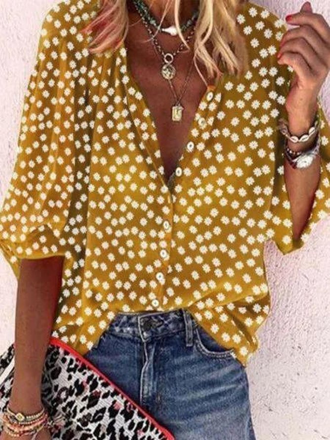 Vintage Ditsy Floral Mock Neck Loose Shirt