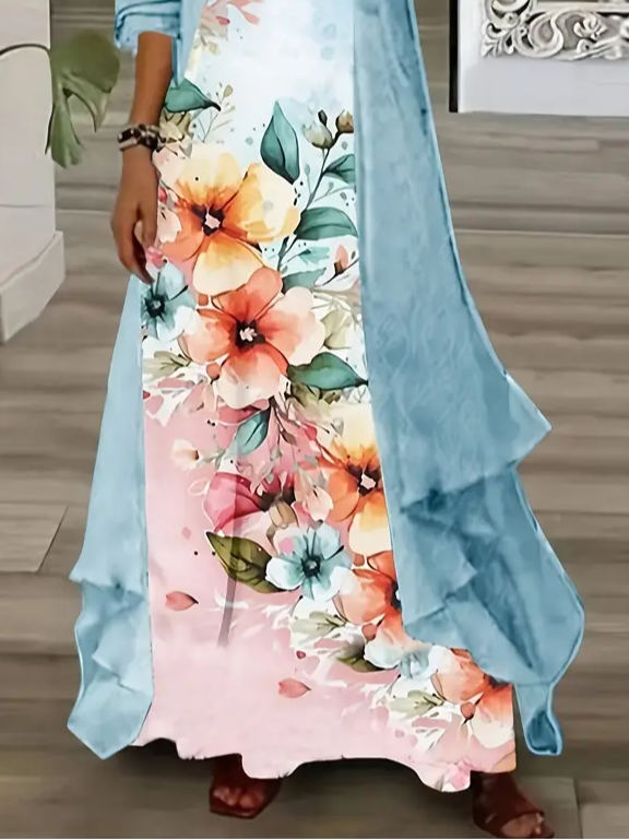 Women's Floral Print Casual Two-Piece Dress