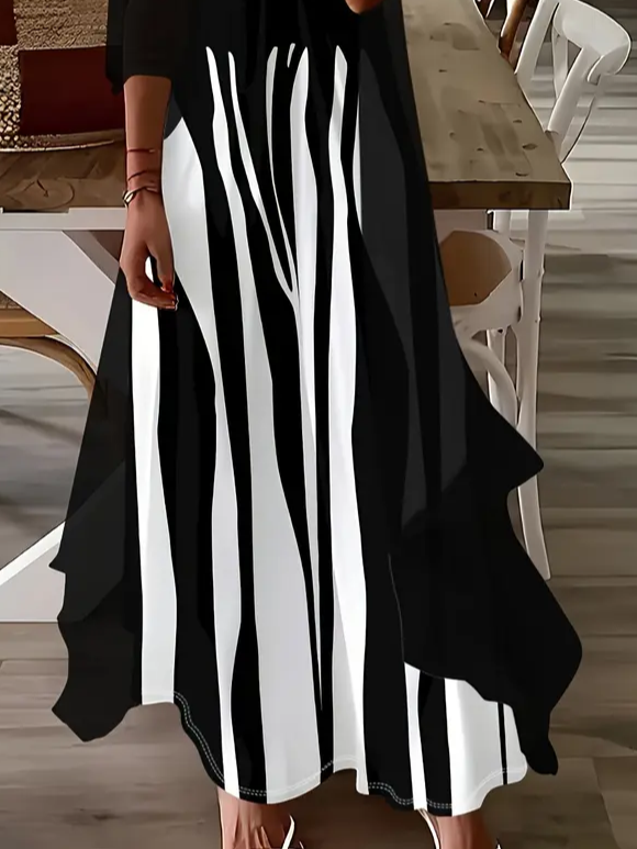 Women's Abstract Stripe Print Casual Two-Piece Dress