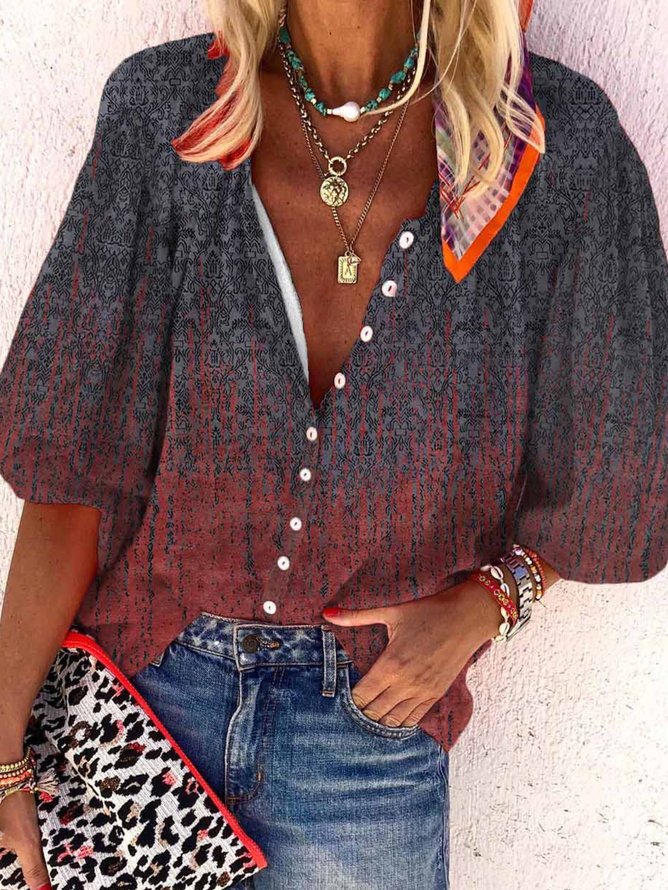 Vintage Gradient Pattern Loose Shirt