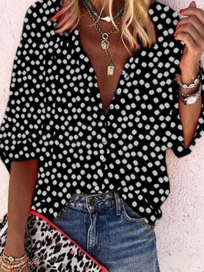 Vintage Ditsy Floral Mock Neck Loose Shirt
