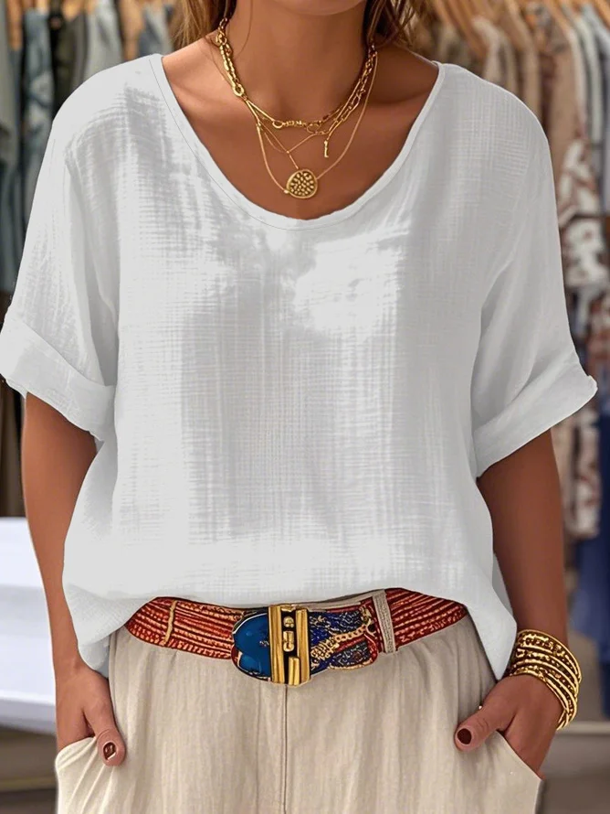 Cotton And Linen Short Sleeve T-Shirt