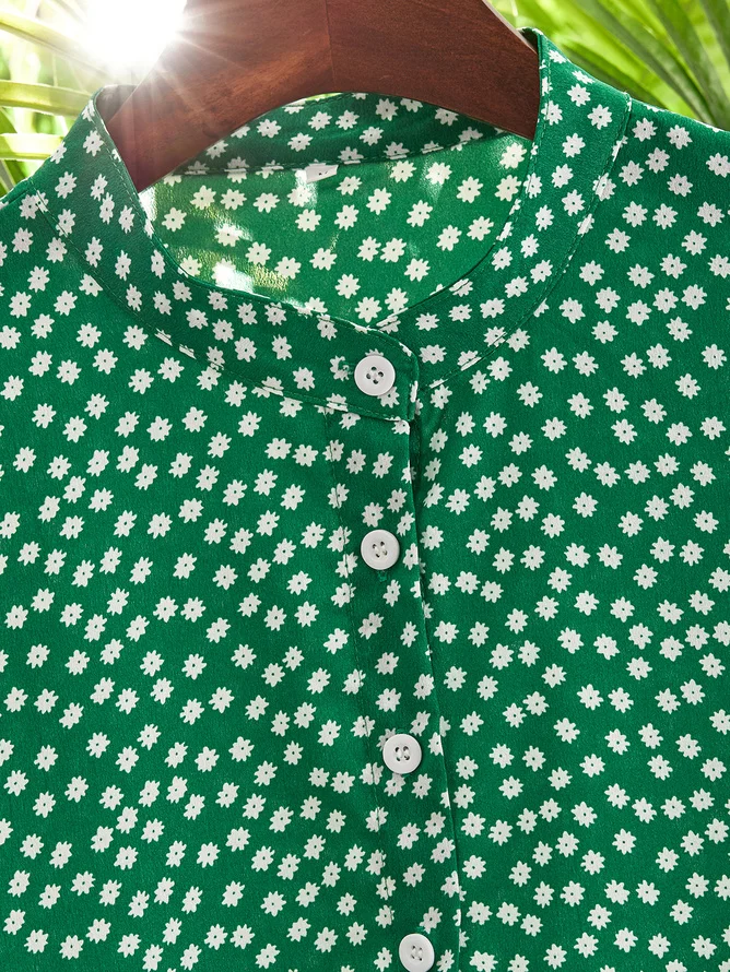 Vintage Ditsy Floral Mock Neck Loose Shirt
