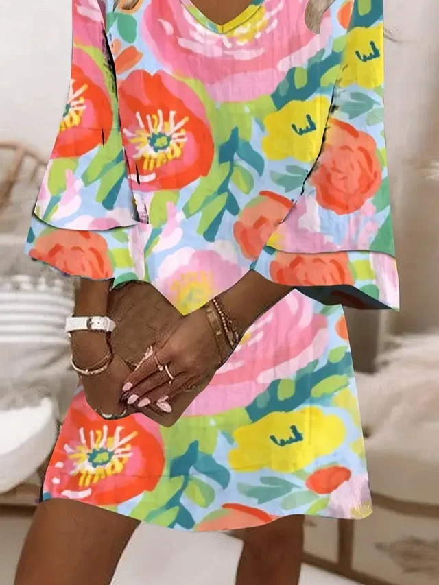 Women's Floral Print V Neck Dress