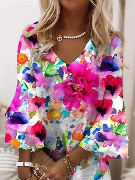 Women's Floral Print V Neck Dress