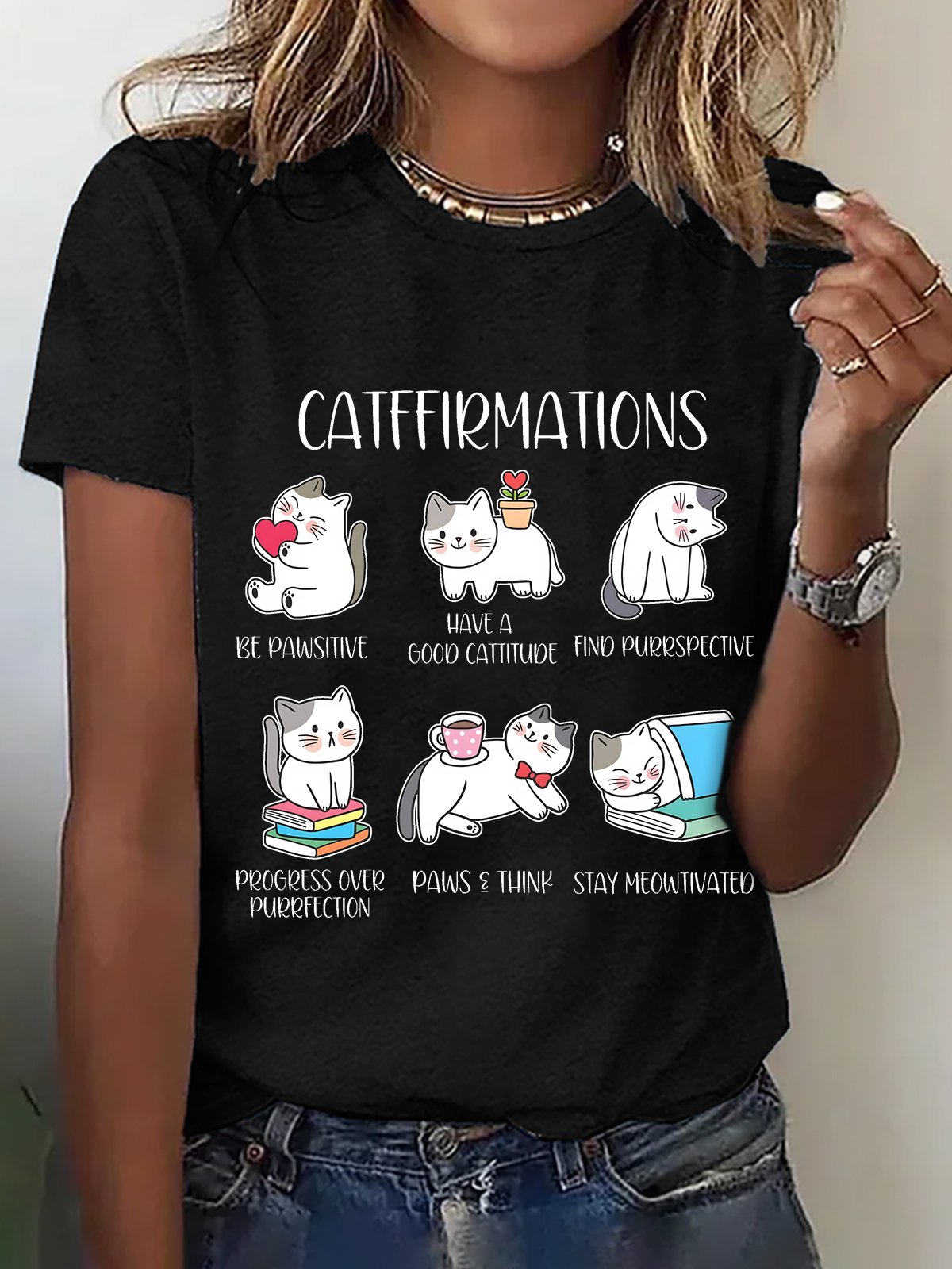 Positive Cats Catffirmations Cotton T-shirt